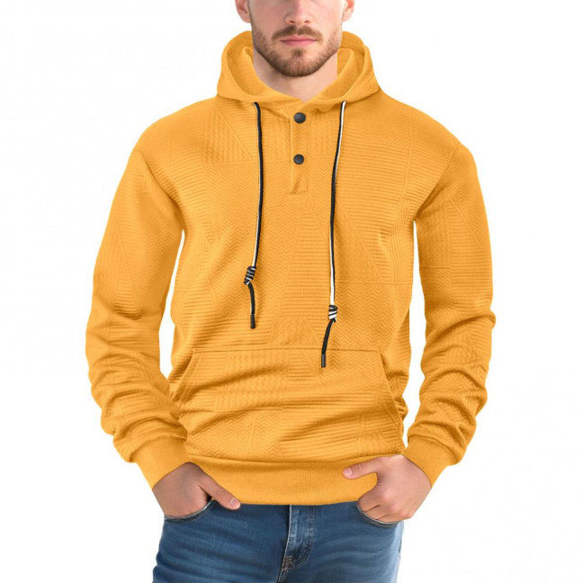 Men Hoodie Jacquard Texture Hooded Drawstring Long Sleeve Pullover Tops with Front Pocket Solid Color Spring Autumn Tops