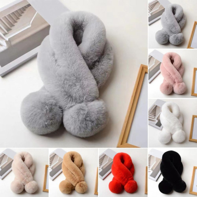 Women Winter Scarf with Wool Ball Decoration Solid Color Thickened Plush Warm Scarf Winter Outfits Accessories