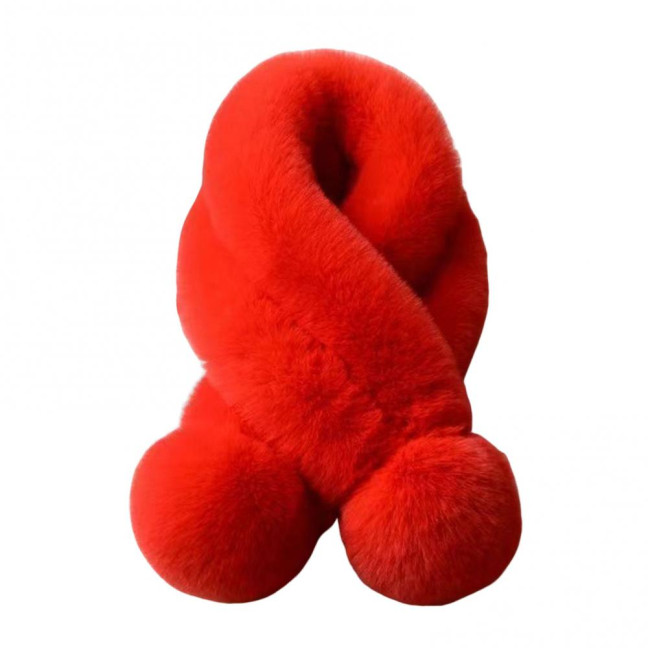 Women Winter Scarf with Wool Ball Decoration Solid Color Thickened Plush Warm Scarf Winter Outfits Accessories