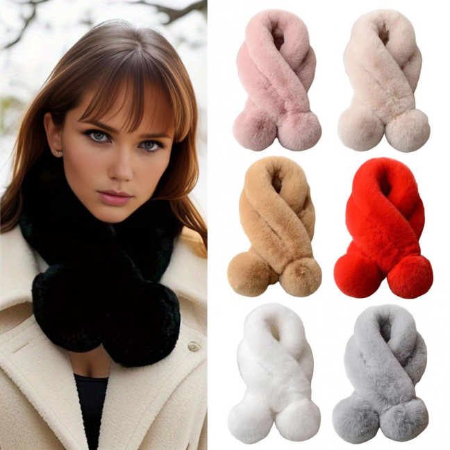 Women Winter Scarf with Wool Ball Decoration Solid Color Thickened Plush Warm Scarf Winter Outfits Accessories