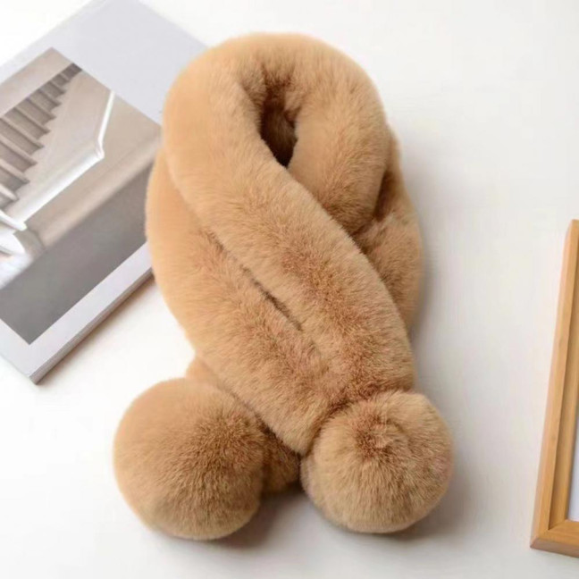 Women Winter Scarf with Wool Ball Decoration Solid Color Thickened Plush Warm Scarf Winter Outfits Accessories