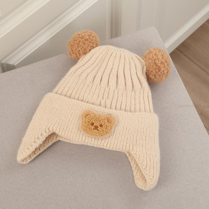 2Pcs/Set Children Hat Gloves Set Bear Ear Shape Ear Protection Solid Color Knitted Hat Elastic Warm Gloves Set Winter Headwear Set