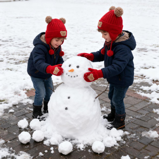 2Pcs/Set Children Hat Gloves Set Bear Ear Shape Ear Protection Solid Color Knitted Hat Elastic Warm Gloves Set Winter Headwear Set