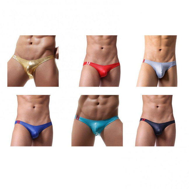 Men Briefs Low-rise Imitation Leather Design Panties Breathable Smooth Fit Tight Cut Elastic Underwear Daily Wear