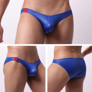Men Briefs Low-rise Imitation Leather Design Panties Breathable Smooth Fit Tight Cut Elastic Underwear Daily Wear
