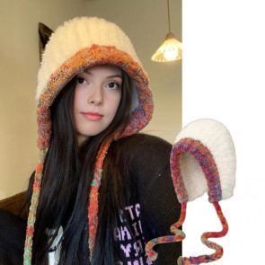 Women Hat Patchwork Color Elastic Design Knitted Winter Hat Ear Protection Thickened Warm Windproof Hat Outdoor Activities Accessory