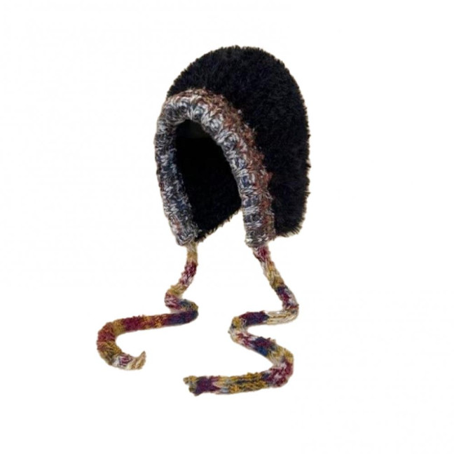 Women Hat Patchwork Color Elastic Design Knitted Winter Hat Ear Protection Thickened Warm Windproof Hat Outdoor Activities Accessory