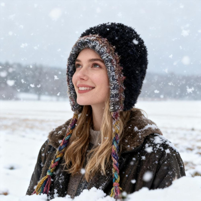 Women Hat Patchwork Color Elastic Design Knitted Winter Hat Ear Protection Thickened Warm Windproof Hat Outdoor Activities Accessory