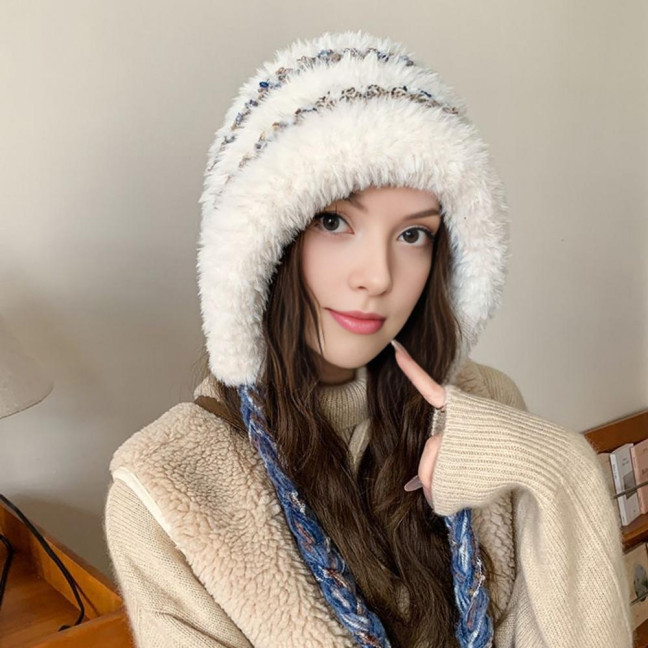 Women Hat Patchwork Color Elastic Design Knitted Winter Hat Ear Protection Thickened Warm Windproof Hat Outdoor Activities Accessory