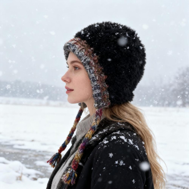 Women Hat Patchwork Color Elastic Design Knitted Winter Hat Ear Protection Thickened Warm Windproof Hat Outdoor Activities Accessory