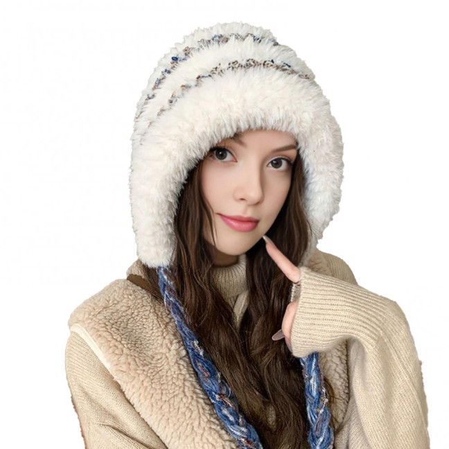 Women Hat Patchwork Color Elastic Design Knitted Winter Hat Ear Protection Thickened Warm Windproof Hat Outdoor Activities Accessory