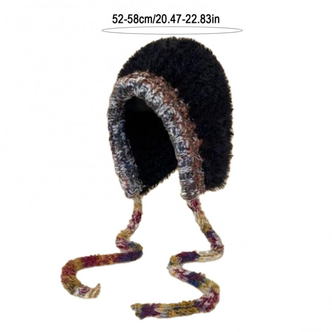 Women Hat Patchwork Color Elastic Design Knitted Winter Hat Ear Protection Thickened Warm Windproof Hat Outdoor Activities Accessory