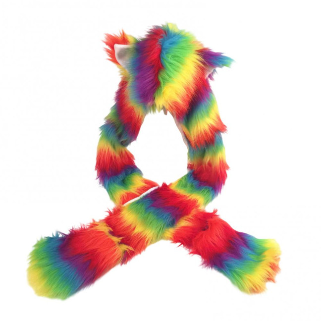Women Hat Rainbow Color Imitation Fur 3 in 1 Hat Scarf Gloves Winter Warm Hat Home Outdoor Work Street Wear Women Hat Rainbow Color Imitation Fur 3 in 1 Hat Scarf Gloves Winter Warm Hat Home Outdoor Work Street Wear