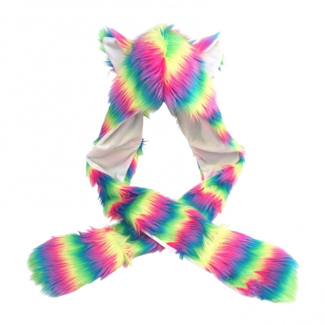 Women Hat Rainbow Color Imitation Fur 3 in 1 Hat Scarf Gloves Winter Warm Hat Home Outdoor Work Street Wear Women Hat Rainbow Color Imitation Fur 3 in 1 Hat Scarf Gloves Winter Warm Hat Home Outdoor Work Street Wear