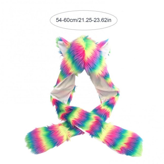 Women Hat Rainbow Color Imitation Fur 3 in 1 Hat Scarf Gloves Winter Warm Hat Home Outdoor Work Street Wear Women Hat Rainbow Color Imitation Fur 3 in 1 Hat Scarf Gloves Winter Warm Hat Home Outdoor Work Street Wear