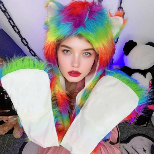 Women Hat Rainbow Color Imitation Fur 3 in 1 Hat Scarf Gloves Winter Warm Hat Home Outdoor Work Street Wear Women Hat Rainbow Color Imitation Fur 3 in 1 Hat Scarf Gloves Winter Warm Hat Home Outdoor Work Street Wear
