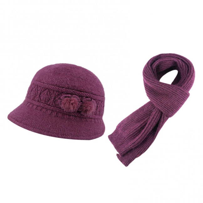 2Pcs/Set Women Hat Scarf Set Solid Color Flower Decor Elastic Knitting Basin Hat Warm Long Scarf Set Cold Weather Accessories