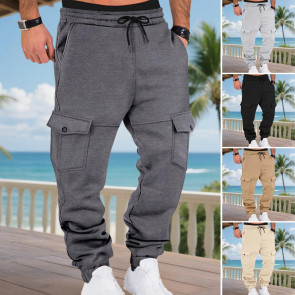 Men Winter Sweatpants Thickened Cargo Pants Warm Casual Baggy Trousers Drawstring Waist Jogger Pants for Work Street Daily Wear