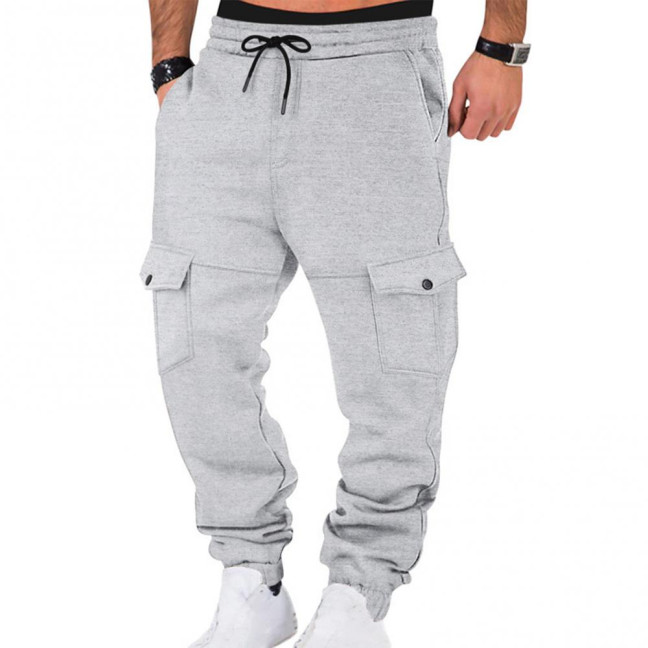 Men Winter Sweatpants Thickened Cargo Pants Warm Casual Baggy Trousers Drawstring Waist Jogger Pants for Work Street Daily Wear