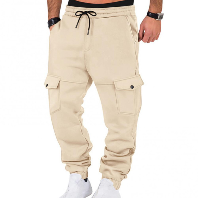 Men Winter Sweatpants Thickened Cargo Pants Warm Casual Baggy Trousers Drawstring Waist Jogger Pants for Work Street Daily Wear