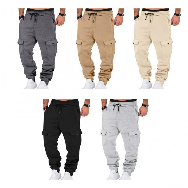 Men Winter Sweatpants Thickened Cargo Pants Warm Casual Baggy Trousers Drawstring Waist Jogger Pants for Work Street Daily Wear