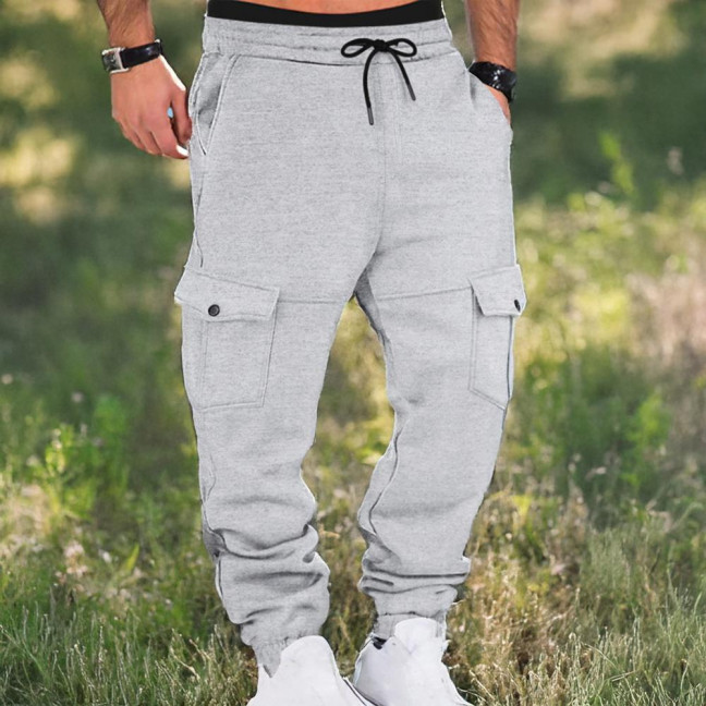 Men Winter Sweatpants Thickened Cargo Pants Warm Casual Baggy Trousers Drawstring Waist Jogger Pants for Work Street Daily Wear