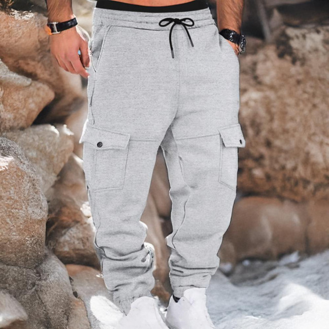 Men Winter Sweatpants Thickened Cargo Pants Warm Casual Baggy Trousers Drawstring Waist Jogger Pants for Work Street Daily Wear