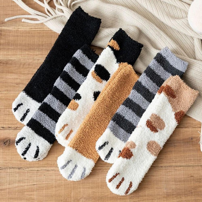 Cat Paw Floor Socks Cute Warm Winter Fuzzy Socks Thickened Stretchy Fluffy Slipper Socks for Home Bedroom Indoor Wear Sleeping