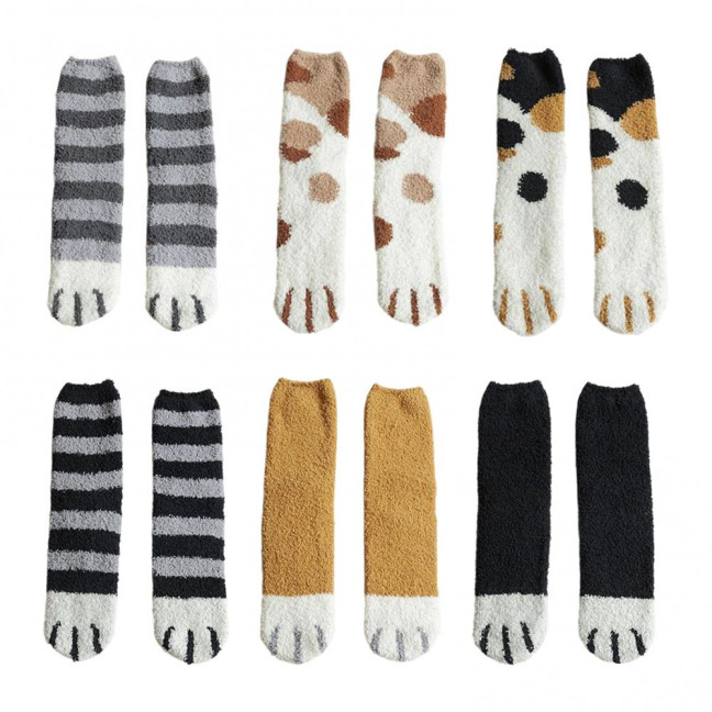 Cat Paw Floor Socks Cute Warm Winter Fuzzy Socks Thickened Stretchy Fluffy Slipper Socks for Home Bedroom Indoor Wear Sleeping