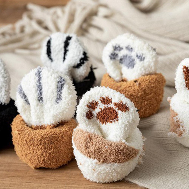 Cat Paw Floor Socks Cute Warm Winter Fuzzy Socks Thickened Stretchy Fluffy Slipper Socks for Home Bedroom Indoor Wear Sleeping