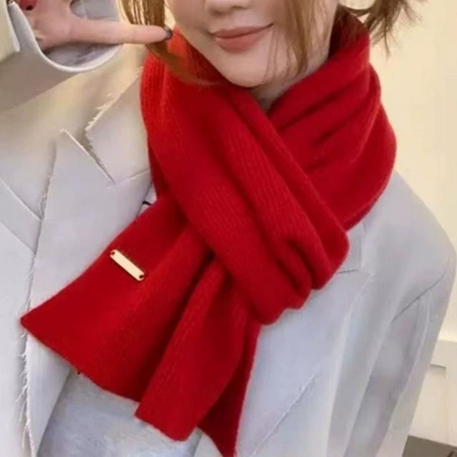 Women Scarf Solid Color Thickened Windproof Warm Versatile Scarf Daily Winter Outdoor Cycling Long Scarf