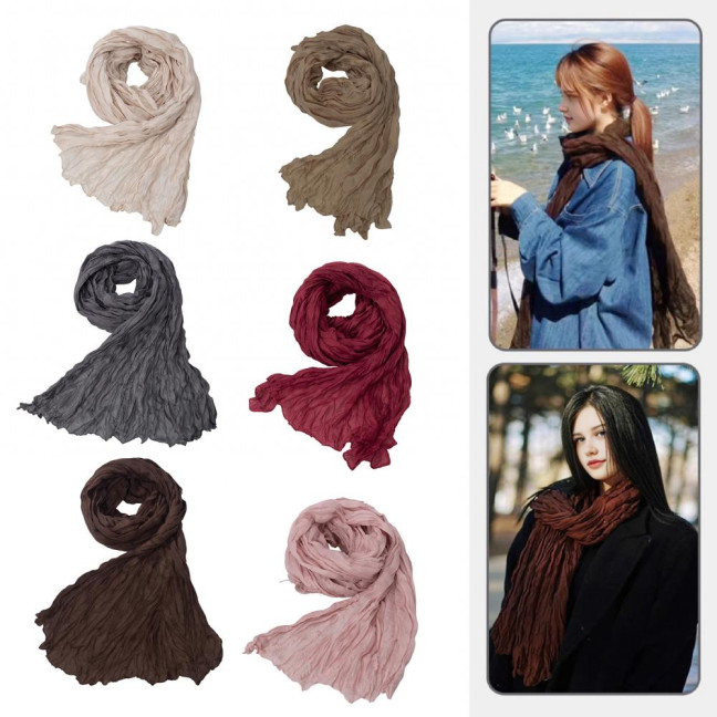 Women Scarf Retro Pleated Design Thin Scarf Soft Flax Shawl Scarf Daily Wear Outdoor Activities Versatile Accessory Women Scarf Retro Pleated Design Thin Scarf Soft Flax Shawl Scarf Daily Wear Outdoor Activities Versatile Accessory