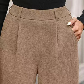 Women Pants Elastic Mid-rise Wide-Leg Loose Style Long Pants Autumn Winter Ribbed Casual Trousers with Pockets