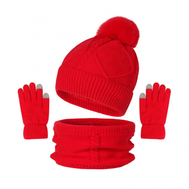 3Pcs/Set Women Hat Scarf Gloves Set Solid Color Design Twist Texture Thickened Warm Plush Lining Hat Scarf Gloves Winter Accessories