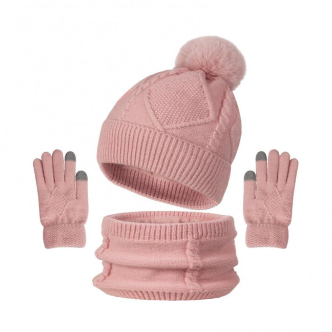 3Pcs/Set Women Hat Scarf Gloves Set Solid Color Design Twist Texture Thickened Warm Plush Lining Hat Scarf Gloves Winter Accessories