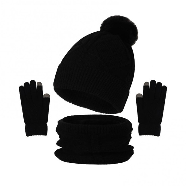 3Pcs/Set Women Hat Scarf Gloves Set Solid Color Design Twist Texture Thickened Warm Plush Lining Hat Scarf Gloves Winter Accessories