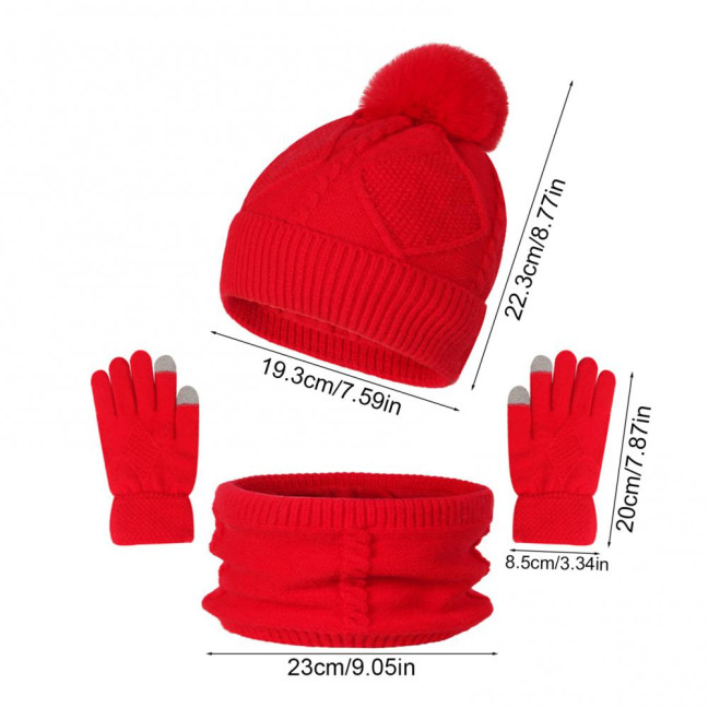 3Pcs/Set Women Hat Scarf Gloves Set Solid Color Design Twist Texture Thickened Warm Plush Lining Hat Scarf Gloves Winter Accessories