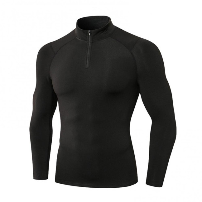 Autumn Winter Men Thermal Top Plush Lining Zipper Stand-up Collar Long Sleeve Shirt Slim Fit Stretch Casual Solid Color Cold Weather Warm Base Layer Top 