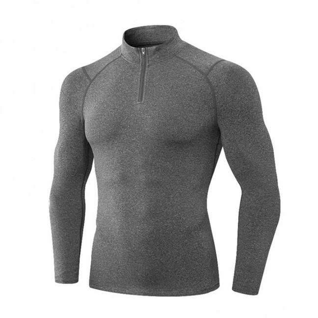 Autumn Winter Men Thermal Top Plush Lining Zipper Stand-up Collar Long Sleeve Shirt Slim Fit Stretch Casual Solid Color Cold Weather Warm Base Layer Top 