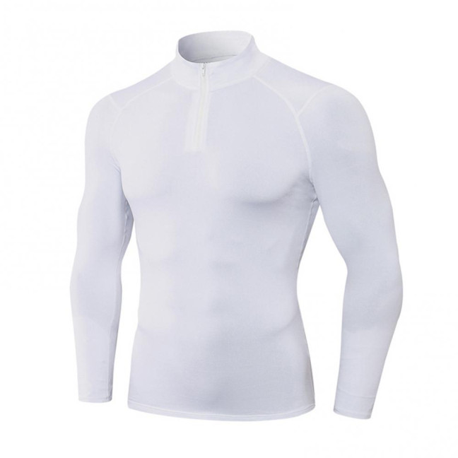 Autumn Winter Men Thermal Top Plush Lining Zipper Stand-up Collar Long Sleeve Shirt Slim Fit Stretch Casual Solid Color Cold Weather Warm Base Layer Top 