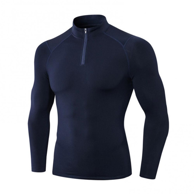 Autumn Winter Men Thermal Top Plush Lining Zipper Stand-up Collar Long Sleeve Shirt Slim Fit Stretch Casual Solid Color Cold Weather Warm Base Layer Top 