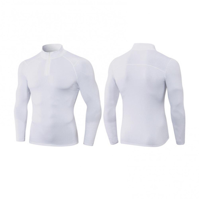 Autumn Winter Men Thermal Top Plush Lining Zipper Stand-up Collar Long Sleeve Shirt Slim Fit Stretch Casual Solid Color Cold Weather Warm Base Layer Top 