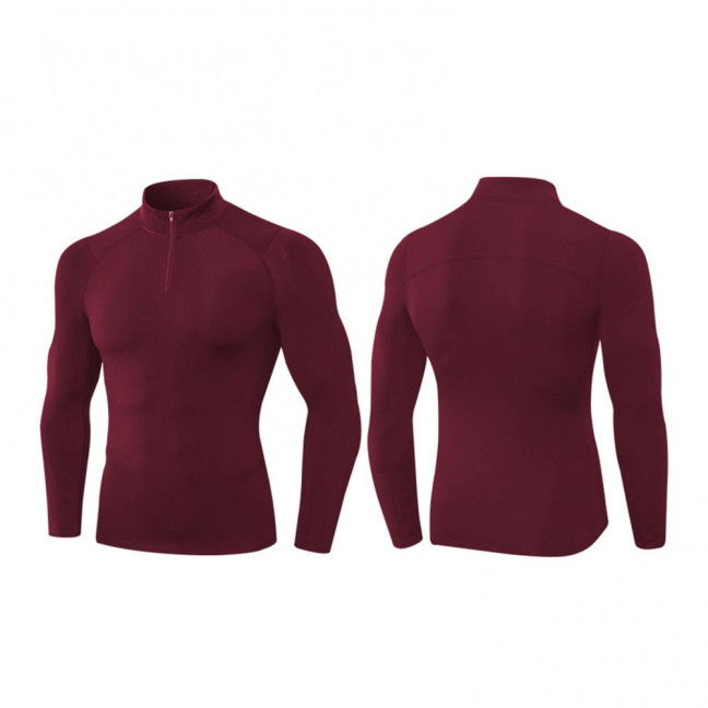 Autumn Winter Men Thermal Top Plush Lining Zipper Stand-up Collar Long Sleeve Shirt Slim Fit Stretch Casual Solid Color Cold Weather Warm Base Layer Top 