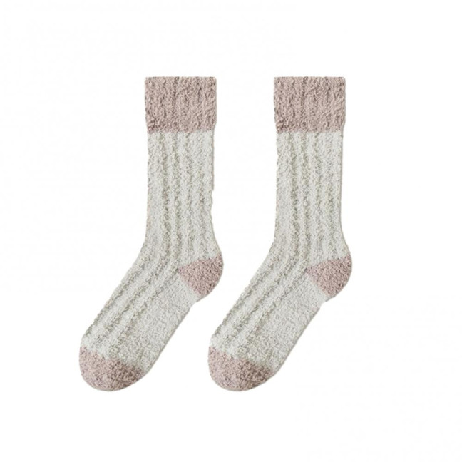 1 Pair Women Coral Velvet Socks Autumn Winter Fuzzy Thick Warm Fleece Mid-calf Socks Soft Fluffy Home Sleeping Slipper Socks