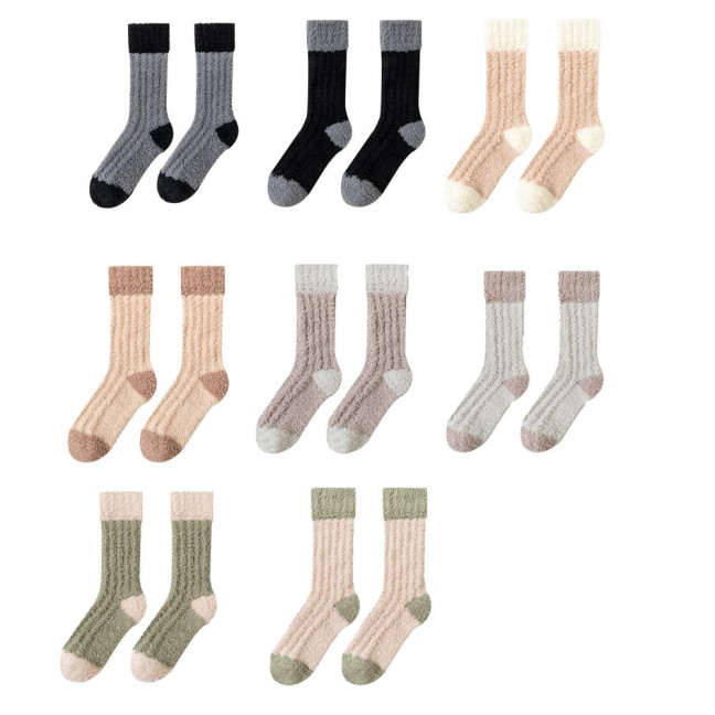 1 Pair Women Coral Velvet Socks Autumn Winter Fuzzy Thick Warm Fleece Mid-calf Socks Soft Fluffy Home Sleeping Slipper Socks