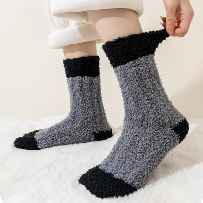 1 Pair Women Coral Velvet Socks Autumn Winter Fuzzy Thick Warm Fleece Mid-calf Socks Soft Fluffy Home Sleeping Slipper Socks