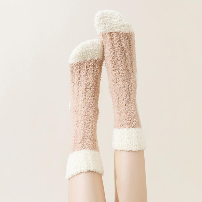 1 Pair Women Coral Velvet Socks Autumn Winter Fuzzy Thick Warm Fleece Mid-calf Socks Soft Fluffy Home Sleeping Slipper Socks