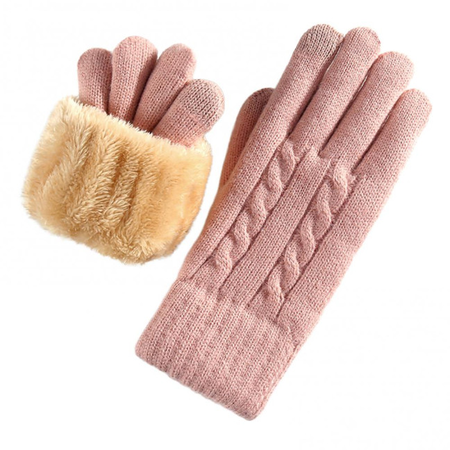 Women Winter Knitted Gloves Thick Fleece Lined Warm Gloves Solid Color Touch Screen Gloves for Driving Golfing Fishing Hiking