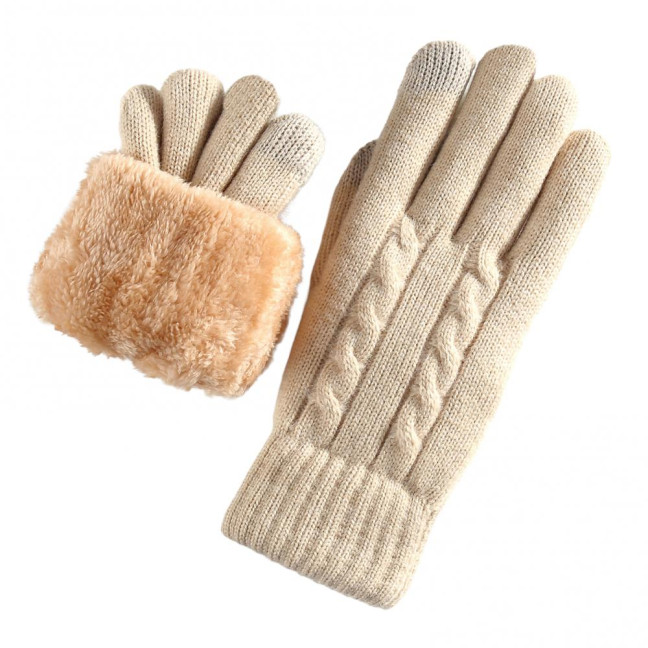 Women Winter Knitted Gloves Thick Fleece Lined Warm Gloves Solid Color Touch Screen Gloves for Driving Golfing Fishing Hiking