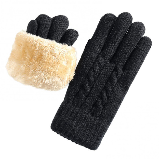 Women Winter Knitted Gloves Thick Fleece Lined Warm Gloves Solid Color Touch Screen Gloves for Driving Golfing Fishing Hiking